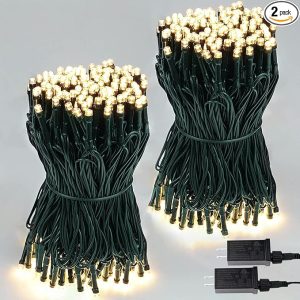 SANJICHA 2-Pack 66FT 200 LED Christmas Lights, Extendable Christmas Tree Lights with Timer & Memory Function, Waterproof Green Wire