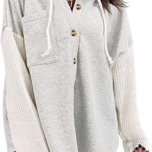 SHEWIN Oversized Sweatshirts for Women Loose Fit Casual Long Sleeve Button Hooded Sweatshirt Hoodie with Pocket