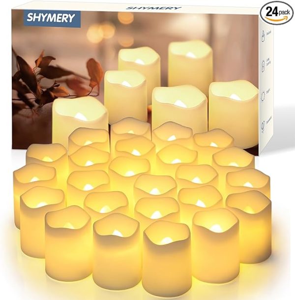 SHYMERY Flameless Votive Candles,Flameless Flickering Electric Fake Candle,24 Pack