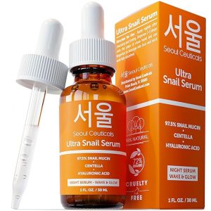 SeoulCeuticals Korean Skin Care 97.5% Snail Mucin Serum – K Beauty Skincare Night Serum