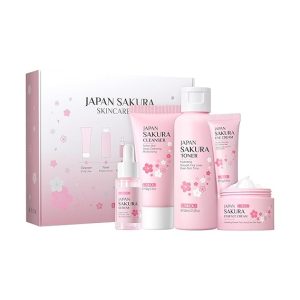 Skin Care Set JAPAN SAKURA Women Beauty Gift Sets Skin Care Kit with Cleanser, Toner, Serum, Eye Cream, Face Cream