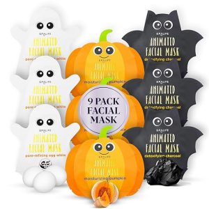 SpaLife Facial Mask Sheet Bundle - Pumpkin, Ghost, Bat - Halloween Character Mask Bundle