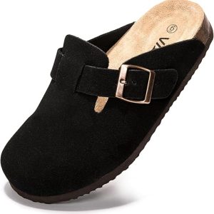 Suede Clogs Potato Shoes Cork Footbed Sandals Comfort Mules with Arch Support Slip On Slippers