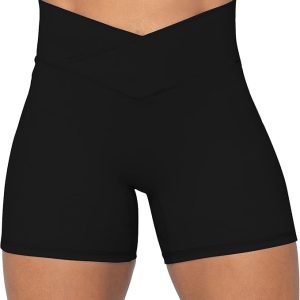 Sunzel Sunzfly Crossover Biker Shorts for Women, No Front Seam V High Waist Yoga Workout Gym Shorts with Tummy Control