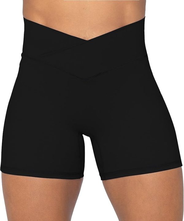 Sunzel Sunzfly Crossover Biker Shorts for Women, No Front Seam V High Waist Yoga Workout Gym Shorts with Tummy Control