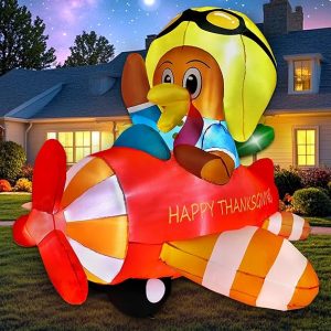 TCFUNDY 6 FT Thanksgiving Inflatables Turkey Flying a Plane Outdoor Decorations