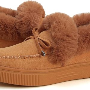 TINSTREE Winter Flat Boots Warm Durable Shoes Casual Fashion Fur Lining Ankle Snow Boots Loafer Flats Platform Thick Plush Shoes for Women