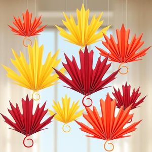 TecUnite 12 Set Thanksgiving Decorations Fall Paper Fans Maple Thanksgiving