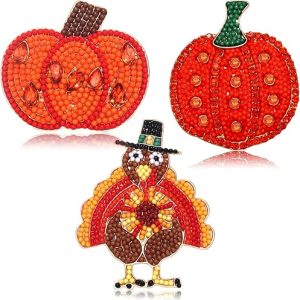 Thanksgiving Brooches for Women Fall Harvest Pumpkin Turkey Rhinestone