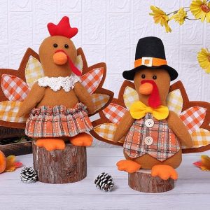 Thanksgiving Decorations Indoor 10.4inch Turkey Stuffed Animal Home Decor Fall Gifts