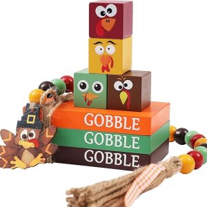 Thanksgiving Decorations Turkey Decor Faux Books Gobble Gobble Gobble Thankful Wooden Sign Book