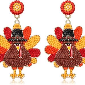 Thanksgiving Earrings for Women Beaded Turkey Earrings Autumn Fall Holiday Earrings Thanksgiving Accessories Outfits Jewelry Gifts