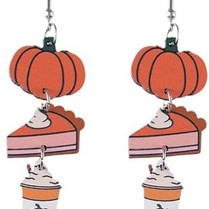 Thanksgiving Fall Earrings for Women Wooden Maple Leaf Pumpkin Drop Dangle Earrings