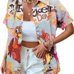 Thanksgiving Shirts for Women GobbleTill You Wobble T Shirt Turkey Graphic Shirt Fall Short Sleeve Button Down Tops