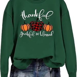 Thanksgiving Sweatshirt Women Thankful for My Tribe Shirts Thanksgiving Grateful Blessed Long Sleeve Pullover Tops