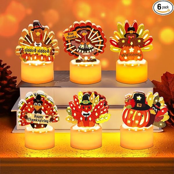 Thanksgiving Table Decorations 6 PCS Turkey Tea Lights Candles, LED Flameless Tealight Candles Battery Operated Thanksgiving