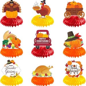 Thanksgiving Table Decorations Centerpieces, 9PCS Vivid, Double-sided Honeycomb Centerpieces for Party Supplies