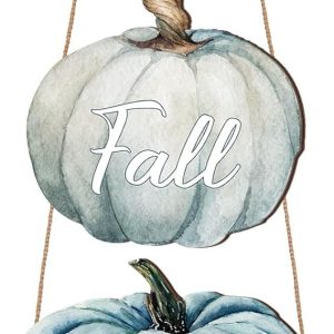 Thyle 3 Pcs Fall Pumpkin Decor Blue Pumpkins Wall Signs Wooden Hanging Door Sign for Autumn Harvest Thanksgiving