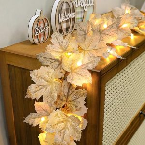 [ Timer ] 2 Pack Fall Decor Fall Garland with Lights Thanksgiving Decorations Indoor