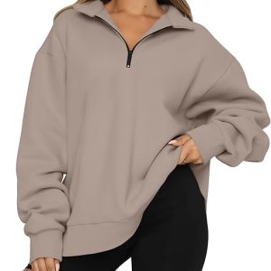 Trendy Queen Womens Oversized Sweatshirts Fall Fashion Hoodies Half Zip Pullover Long Sleeve Shirts Clothes Outfits