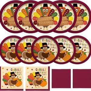 Turkey Thanksgiving Party Supplies Kit, Autumn Disposable Dinnerware Includes