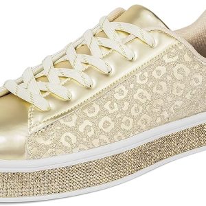 UUBARIS Women's Glitter Tennis Sneakers Neon Dressy Sparkly Sneakers Rhinestone Bling Wedding Bridal Shoes Shiny Sequin Shoes