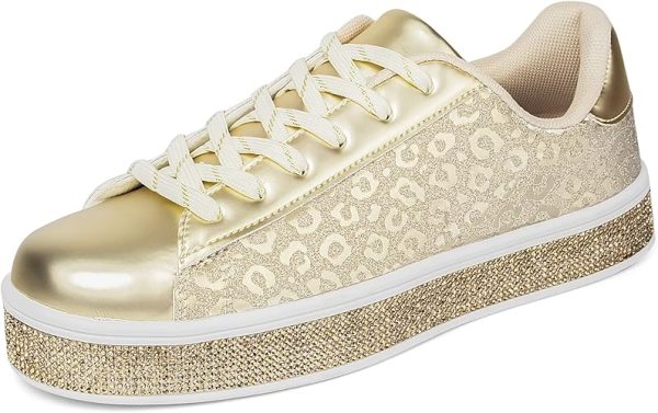 UUBARIS Women's Glitter Tennis Sneakers Neon Dressy Sparkly Sneakers Rhinestone Bling Wedding Bridal Shoes Shiny Sequin Shoes