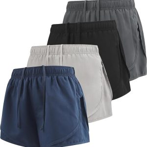 Ultra Performance Women's Running Shorts 4-Pack Athletic Workout Gym Shorts for Women, with Brief Liner