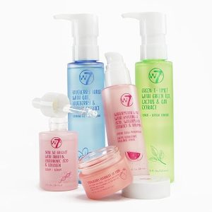 W7 Self-Care Skincare Set - 5 Step Daily Routine - Moisturizer, Serum, Toner, Cleanser & Lip Mask