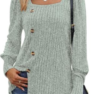 WIHOLL Womens Tops Dressy Casual Fall Sweaters Square Neck Fashion Clothes 2023