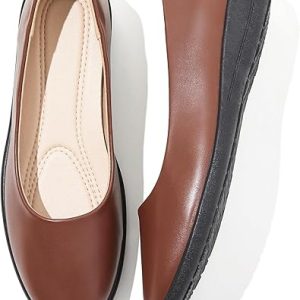 Women's Flats Comfortable Black Flats Shoes Women Round Toe Ballerina Flats Leather Dress Shoes Work Flats for Office