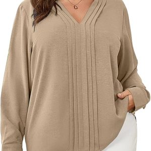 Womens Plus Size Tops V Neck Long Sleeve Dressy Blouse Tops