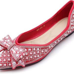 Women's Rhinestone Flats Pointed Toe Low Heel Wedding Flats Work Business Flats Comfortable Women Dress Flats Shoes