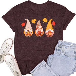 Women's Thanksgiving Gnome T-Shirt Thanksgiving Shirt Thankful Gnomies Lover Shirts