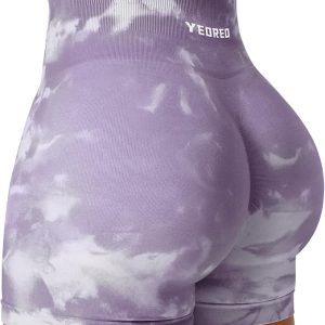 YEOREO Scrunch Workout Shorts Butt Lifting Jada Shorts Tie Dye Seamless Gym Biker Screen Print 3.6" Training Shorts