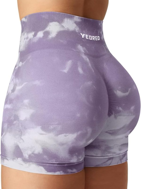 YEOREO Scrunch Workout Shorts Butt Lifting Jada Shorts Tie Dye Seamless Gym Biker Screen Print 3.6" Training Shorts