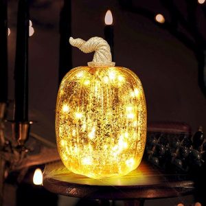 YIYA Mercury Glass Pumpkins Decor 7.5 Inches Gold Pumpkin Decorations Fake Pumpkin