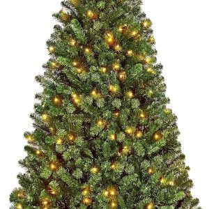 Yaheetech 6Ft Pre-lit Spruce Artificial Hinged Christmas Pine Tree Prelighted Holiday Xmas Tree for Home Party Decoration