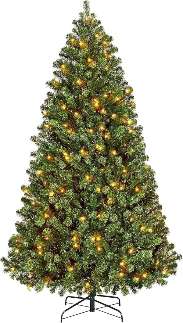 Yaheetech 6Ft Pre-lit Spruce Artificial Hinged Christmas Pine Tree Prelighted Holiday Xmas Tree for Home Party Decoration