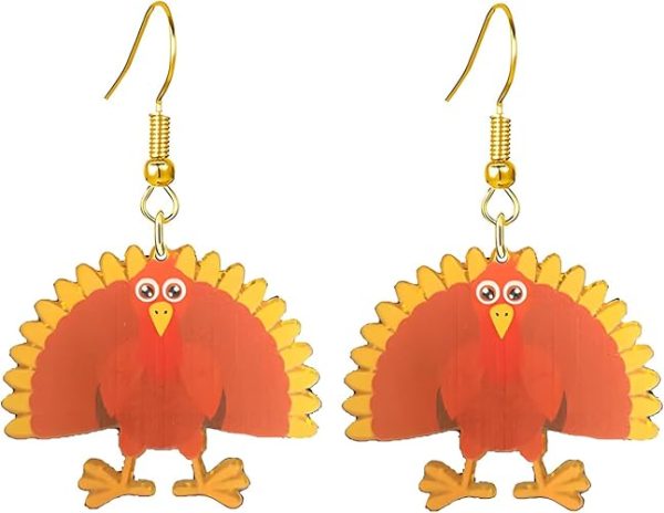 coadipress Thanksgiving Earrings for Women Cute Acrylic Turkey Earrings Handmade Lightweight