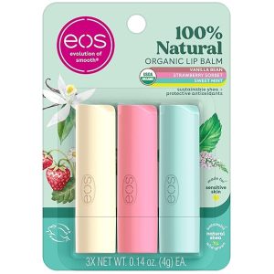 eos 100% Natural & Organic Lip Balm Trio- Vanilla Bean, Sweet Mint, & Strawberry Sorbet