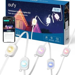 eufy Permanent Outdoor Lights E22, 100ft with 60 Triple-LED Lights, Smart RGBWW Christmas Lights