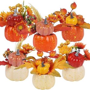 winemana Thanksgiving Decorations Set of 6 Artificial Pumpkins