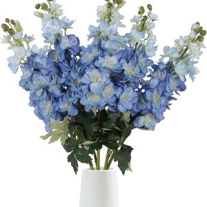 5PCS Dusty Blue Snapdragon Artificial Flowers 30.7" Delphinium Silk Flowers Dusty Blue Hyacinth Realistic Faux Flowers