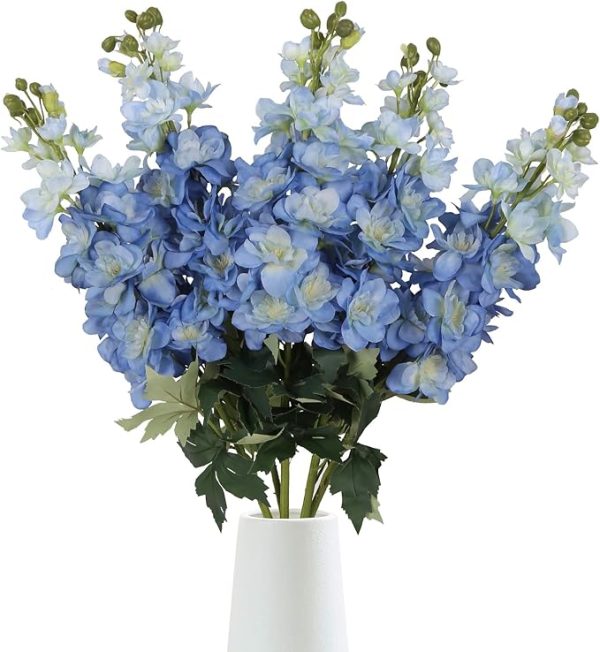 5PCS Dusty Blue Snapdragon Artificial Flowers 30.7" Delphinium Silk Flowers Dusty Blue Hyacinth Realistic Faux Flowers