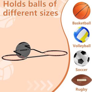 6 Balls Wall Mounted Basketball Rack,3-Packs Vertical Ball Rack,Sports Equipment Storage Organizerfor Basketball,Soccer Ball,Volleyball,Football,Rugby-Black