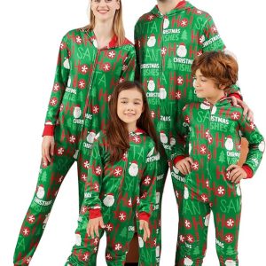 ANGELGGH Onesie Christmas Family Matching Pajamas Adult Couples Men PJs Hooded Women Novelty One-piece Sleepwear