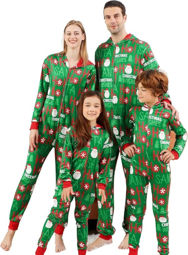 ANGELGGH Onesie Christmas Family Matching Pajamas Adult Couples Men PJs Hooded Women Novelty One-piece Sleepwear