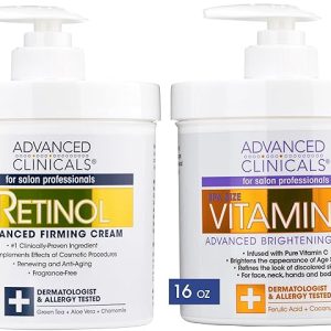 Advanced Clinicals Retinol Body Lotion + Brightening Vitamin C Cream 2pc Skin Care Set | Skin Tightening Body Moisturizer & Face Lotion