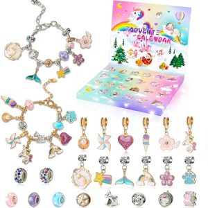 Advent Calendar 2024 Girls, 24 Days Christmas Countdown Calendar with 2pcs DIY Charm Bracelets Kits, DIY Christmas Charm Bracelet Gifts for Girls Kids Women